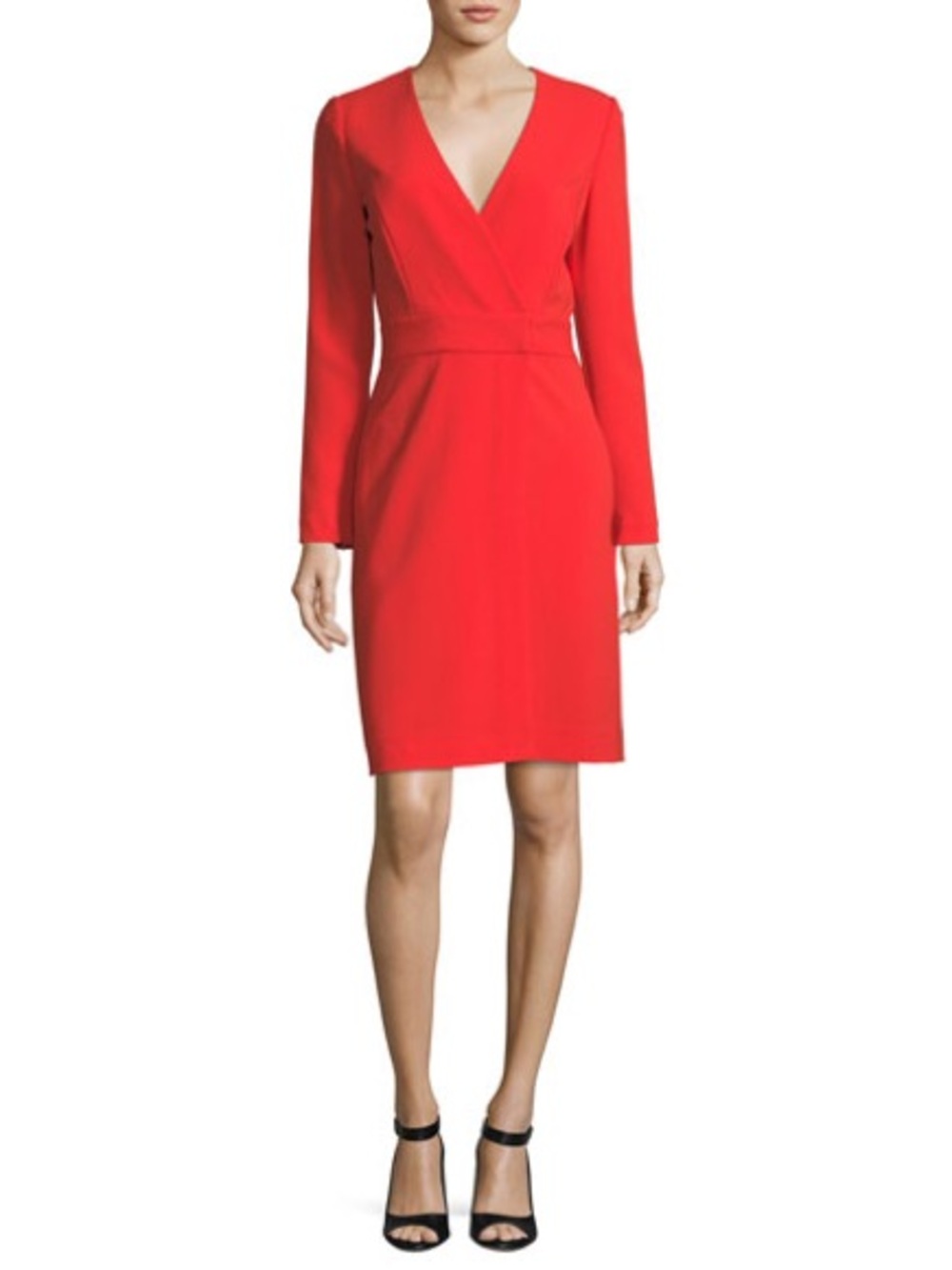 DIANE VON FURSTENBERG Surplice Neck Dress Long Sleeve Red Orange 10 Classic Chic